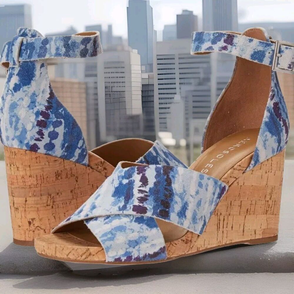 New! Aerosoles Women's Carnegie Wedge Sandal Blue Size 7.5